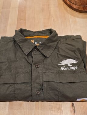 Mens XL LONG SLEEVE Heritage Olive Green Lightweight Shirt with Embroidered Logo